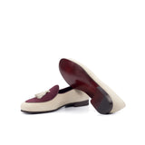 DapperFam Marcello in Ivory / Wine / Burgundy Men's Italian Leather & Suede Belgian Slipper