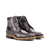 DapperFam Ryker in Grey Men's Hand-Painted Patina Moc Boot in Grey