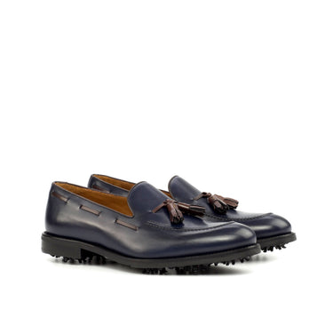 DapperFam Luciano Golf in Navy / Dark Brown Men's Italian Leather Loafer in Navy / Dark Brown