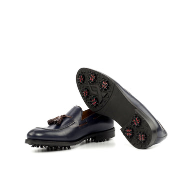 DapperFam Luciano Golf in Navy / Dark Brown Men's Italian Leather Loafer in #color_