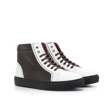 DapperFam Cadenza in Black / White Men's Italain Full Grain Leather High Kicks in Black / White