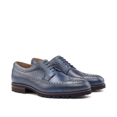 DapperFam Zephyr in Navy Men's Italian Leather & Italian Full Grain Leather Longwing Blucher in Navy