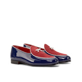 DapperFam Marcello in Cobalt Blue / Red / White Blue Men's Suede & Italian Leather & Italian Patent Leather Belgian Slipper