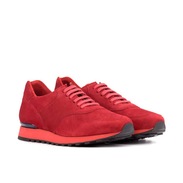 DapperFam Veloce in Red Men's Italian Suede Jogger in Red #color_ Red