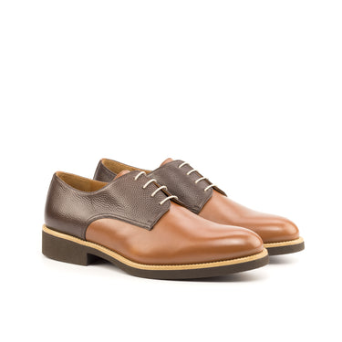 DapperFam Vero in Med Brown / Dark Brown Men's Italian Leather & Italian Pebble Grain Leather Derby in Med Brown / Dark Brown