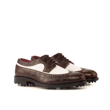 DapperFam Zephyr Golf in Dark Brown / White Men's Italian Leather Longwing Blucher in Dark Brown / White
