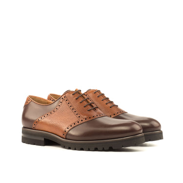 DapperFam Fabrizio in Dark Brown / Med Brown Men's Italian Full Grain Leather Saddle in Dark Brown / Med Brown
