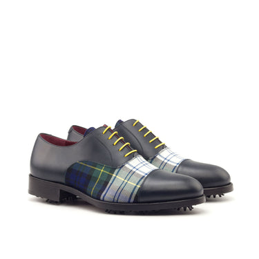 DapperFam Rafael Golf in Tartan / Navy Men's Sartorial & Italian Leather Oxford in Tartan / Navy