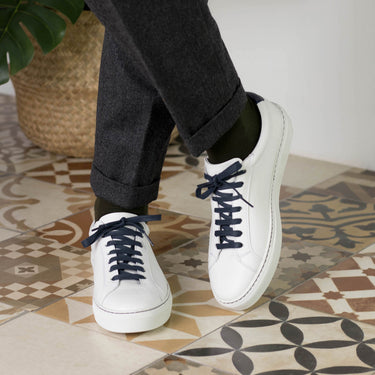 DapperFam Verve in White Men's Italian Leather Low Kick