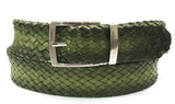 Paul Parkman Men's Woven Leather Belt in Green
