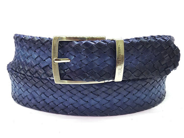 Paul Parkman Men's Woven Leather Belt in Navy