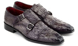 Paul Parkman Double Monkstrap Shoes Crocodile Textured Leather in Grey