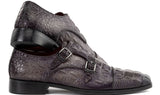 Paul Parkman Double Monkstrap Shoes Crocodile Textured Leather in Grey
