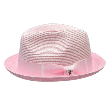 Bently Gino Snap Brim Fedora in Light Pink White #color_ Light Pink White