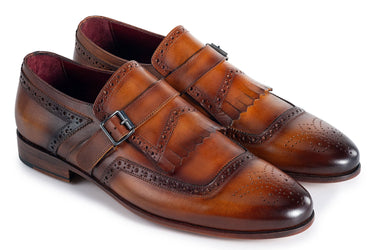 Paul Parkman Men's Kiltie Monkstrap Leather Shoes in Brown in EU 47 - US 13