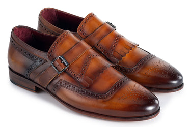Paul Parkman Men's Kiltie Monkstrap Leather Shoes in Brown in EU 47 - US 13
