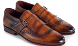 Paul Parkman Men's Kiltie Monkstrap Leather Shoes in Brown in EU 47 - US 13