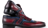 Paul Parkman Men's Kiltie Monkstrap Leather Shoes in Blue & Burgundy