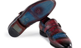 Paul Parkman Men's Kiltie Monkstrap Leather Shoes in Blue & Burgundy