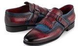 Paul Parkman Men's Kiltie Monkstrap Leather Shoes in Blue & Burgundy