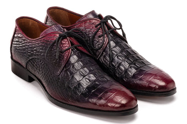 Paul Parkman Men's Black & Purple Crocodile Textured Leather Derby Shoes (ID#1438BPR)