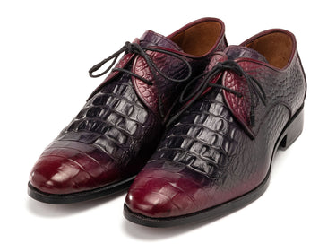 Paul Parkman Men's Black & Purple Crocodile Textured Leather Derby Shoes (ID#1438BPR) — view 6