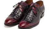 Paul Parkman Men's Black & Purple Crocodile Textured Leather Derby Shoes (ID#1438BPR) — view 6