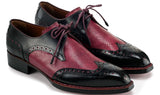 Paul Parkman Men's Hand-Welted Leather Wingtip Derby Shoes in Black & Red