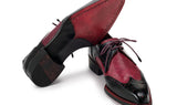 Paul Parkman Men's Hand-Welted Leather Wingtip Derby Shoes in Black & Red