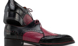 Paul Parkman Men's Hand-Welted Leather Wingtip Derby Shoes in Black & Red
