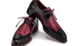 Paul Parkman Men's Hand-Welted Leather Wingtip Derby Shoes in Black & Red