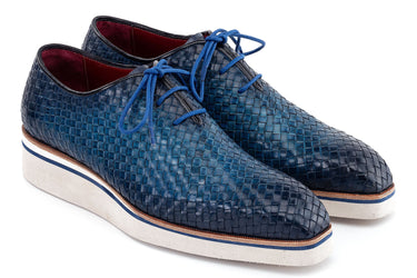 Paul Parkman Men's Woven Leather Smart Casual Shoes in Blue