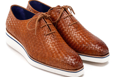 Paul Parkman Men's Woven Leather Smart Casual Shoes Camel Brown (ID#182-WVN-CML)