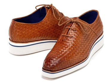 Paul Parkman Men's Woven Leather Smart Casual Shoes Camel Brown (ID#182-WVN-CML) — view 3
