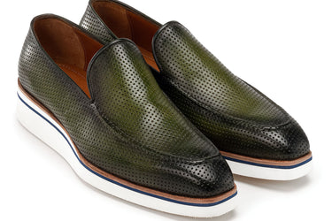 Paul Parkman Men's Smart Casual Perforated Leather Loafers Green (ID#186-PR-GRN)