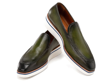 Paul Parkman Men's Smart Casual Perforated Leather Loafers Green (ID#186-PR-GRN) — view 3