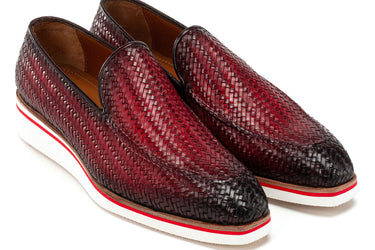 Paul Parkman Men's Smart Casual Bordeaux Woven Leather Loafers (ID#186-WN-BRD)