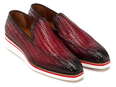 Paul Parkman Men's Smart Casual Bordeaux Woven Leather Loafers (ID#186-WN-BRD)