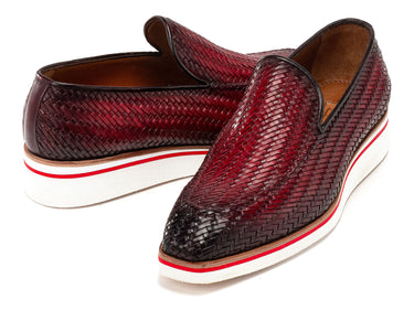 Paul Parkman Men's Smart Casual Bordeaux Woven Leather Loafers (ID#186-WN-BRD) — view 2