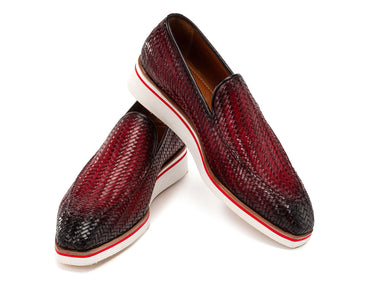 Paul Parkman Men's Smart Casual Bordeaux Woven Leather Loafers (ID#186-WN-BRD) — view 3