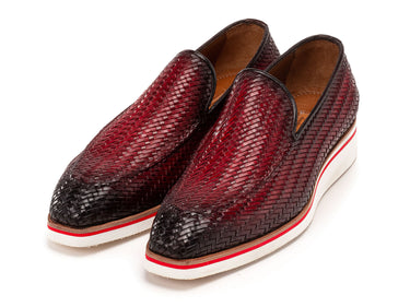 Paul Parkman Men's Smart Casual Bordeaux Woven Leather Loafers (ID#186-WN-BRD) — view 6