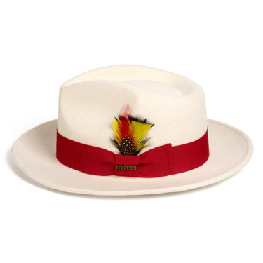Ferrecci Crushable in White and Red Australian Wool Fedora