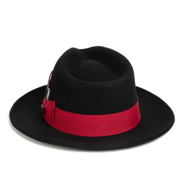 Ferrecci Crushable in Black and Red Australian Wool Fedora