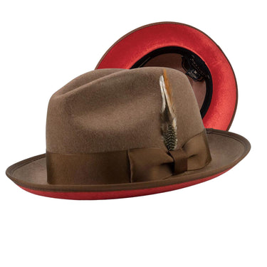Montique Kingpin Red Bottom Wool Fedora in Tan Red