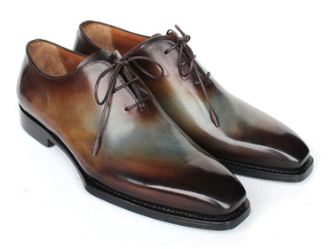 Paul Parkman Men's Patina Goodyear Welted Wholecut Oxfords in Brown & Blue