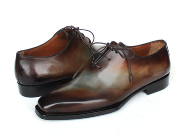 Paul Parkman Men's Patina Goodyear Welted Wholecut Oxfords in Brown & Blue