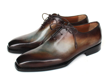 Paul Parkman Men's Patina Goodyear Welted Wholecut Oxfords in Brown & Blue