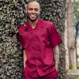 Montique Jet Set Classic in Burgundy Men’s Tonal Check Walking Suit in 6X-LARGE 60 PANTS