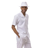 Montique Jet Set Classic in White Men’s Tonal Check Walking Suit in 6X-LARGE 60 PANTS