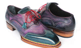 Paul Parkman Men's Norwegian Welted Wingtip Oxford Shoes in Purple & Blue